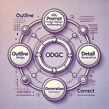 DALL·E 2024-09-14 11.36.34 - A visually appealing diagram representing the 4DL Prompt Design Methodology_ ODGC. The four key elements - Outline, Detail, Generation, and Correct 