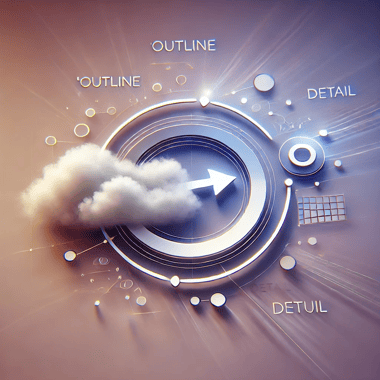 DALL·E 2024-09-14 11.37.28 - A visual representation of the process of refining focus in a structured design. The image should depict two key elements, Outline and Detail, bei