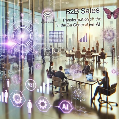 DALL·E 2024-12-29 16.20.45 - An image representing the transformation of B2B sales in the era of generative AI. Show a modern corporate environment where digital interfaces, AI-dr